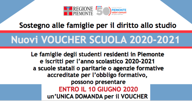 Voucher Scuola - Bando regionale - L.R. 28-2007- D.G.R. n. 4-1257 del 24 aprile 2020